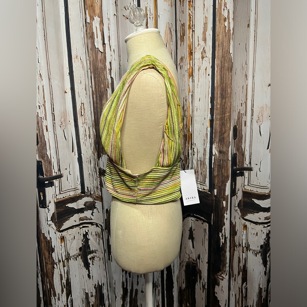 AKIRA Multicolor Striped V-Neck Crop Top - Picture 3 of 6